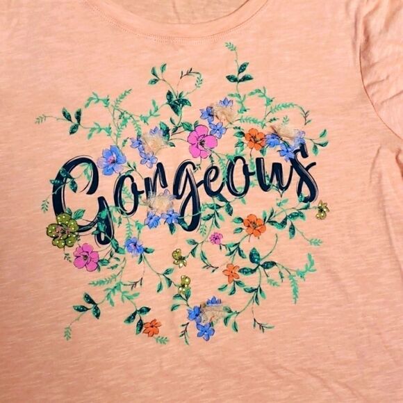 NEW! ELLE "GORGEOUS" CAP TWIST SLEEVE T-SHIRT - Picture 2 of 9